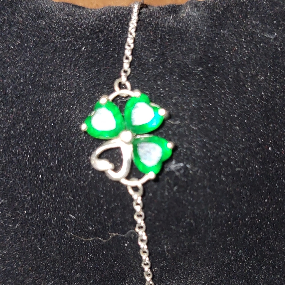 Sterling silver 4 leaf swarovski crystal clover bracelet